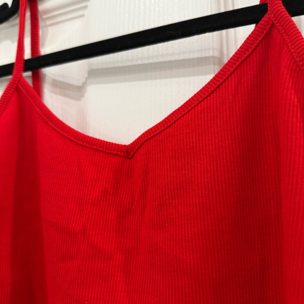 Red Ribbed Cropped Cami Top - Picture 3 of 7